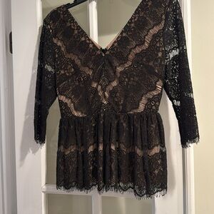 NWOT Anthropology Maeve Black Lace Peplum Top. Size S. Excellent condition.